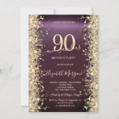 Gold Sparkle Diamonds Burgundy 90. Geburtstag Einladung (Vorderseite)