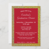 Gold Sparkle Dinner Roter Abschluss Einladung (Vorderseite)