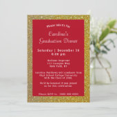 Gold Sparkle Dinner Roter Abschluss Einladung (Stehend Vorderseite)