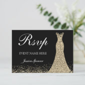 Gold Sparkle Dress Birthday Party Bridal RSVP Karte (Stehend Vorderseite)