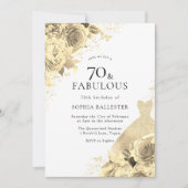 Gold Sparkle Dress & Blume Frauen 70. Geburtstag Einladung (Vorderseite)