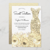 Gold Sparkle Dress & Blume Sweet 16 Party Einladung (Vorne/Hinten)