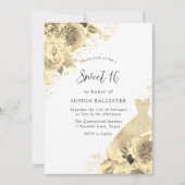 Gold Sparkle Dress & Blume Sweet 16 Party Einladung (Vorderseite)