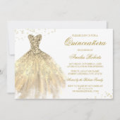 Gold Sparkle Dress Quinceanera Einladung (Vorderseite)