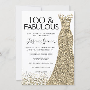 Gold Sparkle Dress Womans 100. Geburtstagsparty Einladung