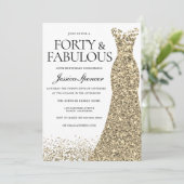 Gold Sparkle Dress Womans 40. Geburtstag Party Einladung (Stehend Vorderseite)