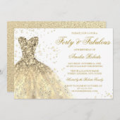 Gold Sparkle Dress Womans 40. Geburtstag Party Einladung (Vorne/Hinten)