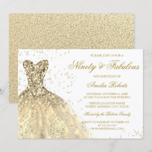 Gold Sparkle Dress Womans 90. Geburtstagsparty Einladung