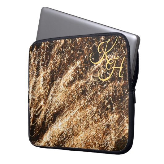 Gold Sparkle Fireworks Laptopschutzhülle (Vorderseite Links)