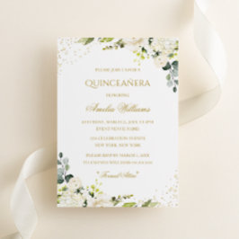 Gold Sparkle Floral Quinceanera Einladung