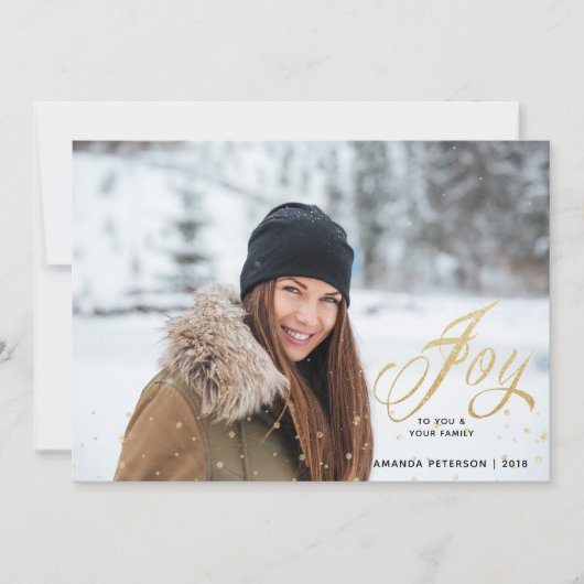 Gold Sparkle Freude Weihnachten Familie Foto Cards (Vorderseite)