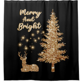 Gold Sparkle Frohe und helle Weihnachten Duschvorhang