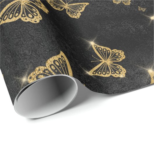 Gold Sparkle Glam Butterflies Geschenkpapier (Rolleneckpunkt)