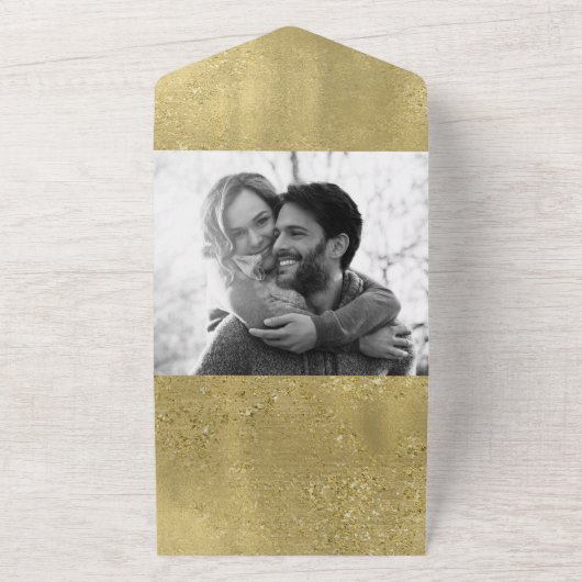 Gold Sparkle Glam Hochzeit in einem All In One Einladung (Außenbereich)