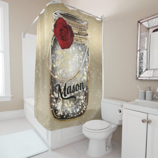 Gold Sparkle Glam Red Rose Mason Jar Duschvorhang (Beispiel)