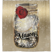 Gold Sparkle Glam Red Rose Mason Jar Duschvorhang (Vorderseite)