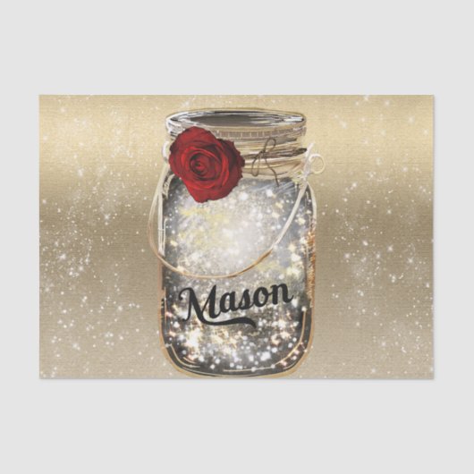 Gold Sparkle Glam Red Rose Mason Jar Seidenpapier (Vorderseite)