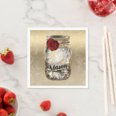 Gold Sparkle Glam Red Rose Mason Jar Serviette (Beispiel)