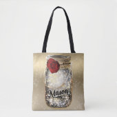 Gold Sparkle Glam Red Rose Mason Jar Tasche (Vorderseite)