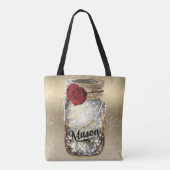 Gold Sparkle Glam Red Rose Mason Jar Tasche (Rückseite)