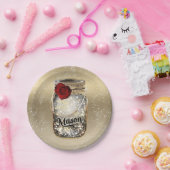 Gold Sparkle Glam Rote Rose Mason Jar Party Pappteller (Party)