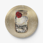 Gold Sparkle Glam Rote Rose Mason Jar Party Pappteller (Vorderseite)