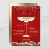 Gold Sparkle, Glas, Corporate Red Christmas Party Einladung (Vorne/Hinten)