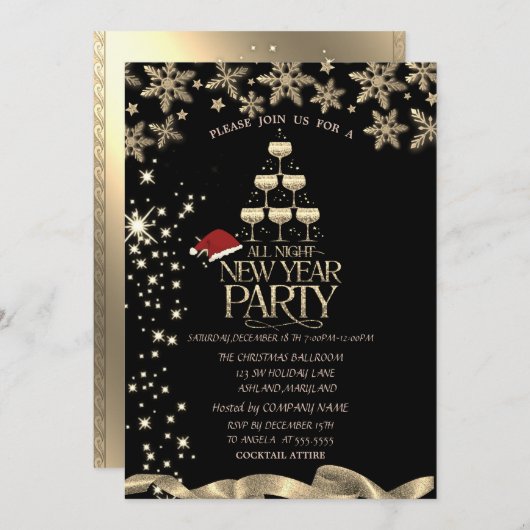 Gold Sparkle, Glas, Schneeflocken Weihnachten im U Einladung (Vorne/Hinten)