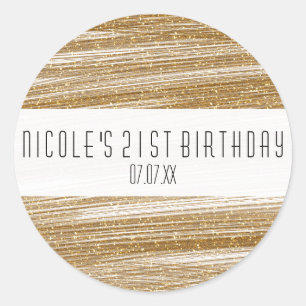 Gold Sparkle Glitter & White Party Moderne Geschen Runder Aufkleber