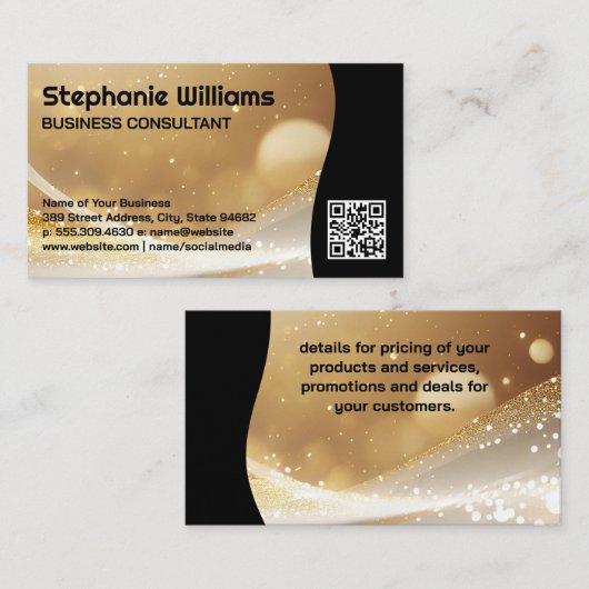 Gold Sparkle Glittery Boke | QR-Code Visitenkarte (Vorne/Hinten)
