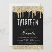 Gold Sparkle Glitzer 13. Dreizehn Geburtstag Einladung (Vorderseite)