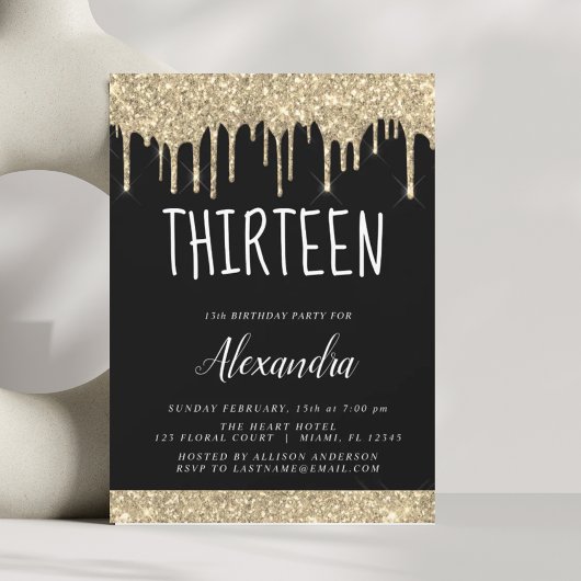 Gold Sparkle Glitzer 13. Dreizehn Geburtstag Einladung