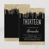 Gold Sparkle Glitzer 13. Dreizehn Geburtstag Einladung (Vorne/Hinten)