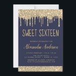 Gold Sparkle Glitzer 16 . Geburtstag Geburtstag Einladung<br><div class="desc">Gold und Navy Blue Funkelnd Driving Glitzer Sweet 16 Geburtstagsparty Einladung. Dies ist die perfekte 16 . Geburtstag Geburtstagseinladung für eine moderne Sparkle Glitzer Girly Birthday Party. Bitte kontaktieren Sie den Designer,  um passende Sonderanfertigungen zu erhalten.</div>