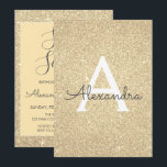 Gold Sparkle Glitzer 16 . Geburtstag Geburtstag Einladung<br><div class="desc">Luxury Gold Sparkle Glitzer 16 . Geburtstag Monogram Name und Erstgeburtstag Party Einladung. Diese Einladung ist ideal für die Luxus Gold Sparkle Glitzer Sweet 16 Birthday Party,  die in Gold feiern möchten.</div>