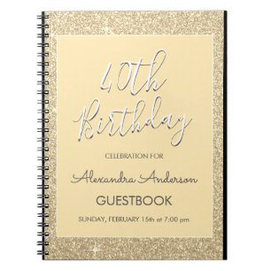 Gold Sparkle Glitzer 40. Geburtstag Gästebuch Notizblock