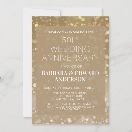 Gold Sparkle Glitzer 50. Hochzeitstag Einladung (Vorderseite)