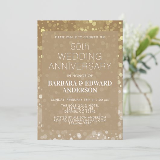 Gold Sparkle Glitzer 50. Hochzeitstag Einladung (Stehend Vorderseite)