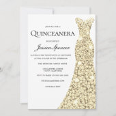 Gold Sparkle Glitzer Dress Quinceanera Einladung (Vorderseite)