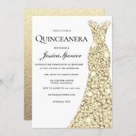 Gold Sparkle Glitzer Dress Quinceanera Einladung
