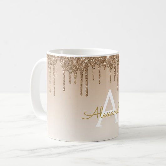 Gold Sparkle Glitzer Luxus Monogram Name Kaffeetasse (Vorderseite Links)
