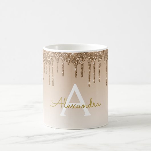 Gold Sparkle Glitzer Luxus Monogram Name Kaffeetasse (Mittel)