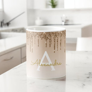 Gold Sparkle Glitzer Luxus Monogram Name Kaffeetasse