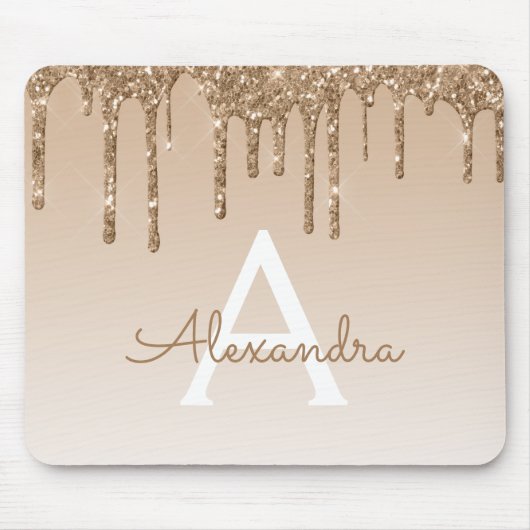 Gold Sparkle Glitzer Monogram Name Luxus Mousepad (Vorne)