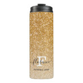 Gold Sparkle Glitzer Ombre Girly Monogram Name Thermosbecher (Vorderseite)