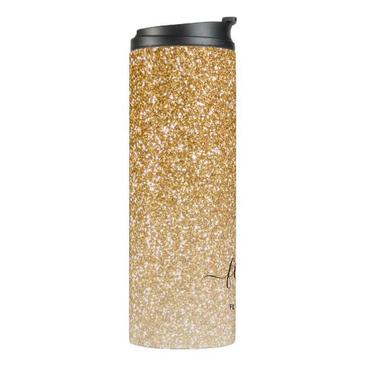 Gold Sparkle Glitzer Ombre Girly Monogram Name Thermosbecher (Nach links gedreht)