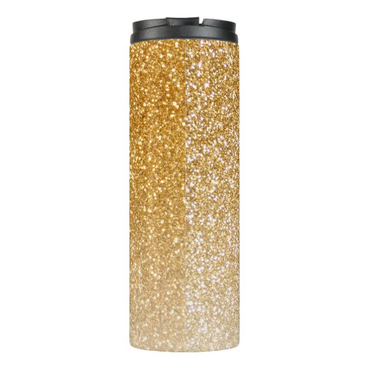 Gold Sparkle Glitzer Ombre Girly Monogram Name Thermosbecher (Rückseite)