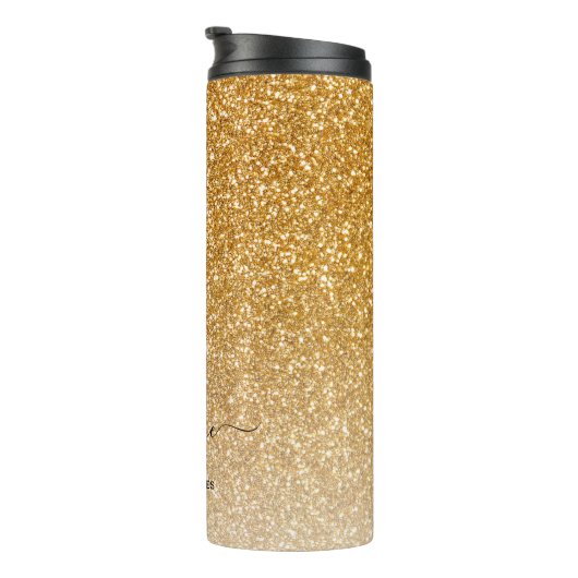 Gold Sparkle Glitzer Ombre Girly Monogram Name Thermosbecher (Nach rechts gedreht)
