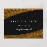 Gold Sparkle Glitzer Schwarz Save the Date Postkar