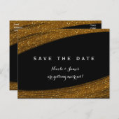 Gold Sparkle Glitzer Schwarz Save the Date Postkar Ankündigungspostkarte (Vorne/Hinten)
